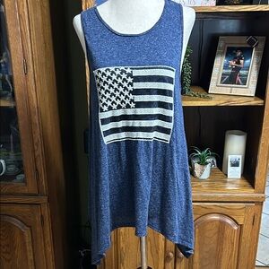 Moa Moa Navy Tank Top with Embroidered and Lace Flag Design XL